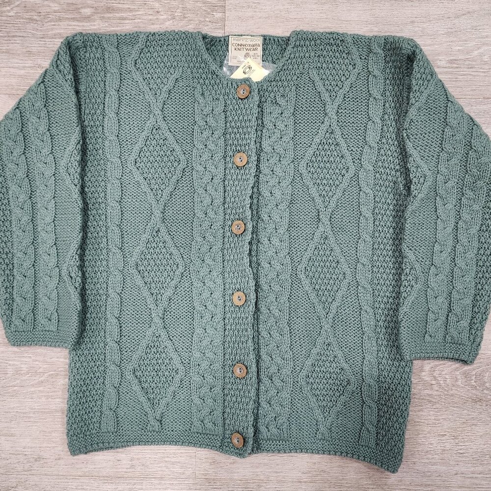 NWT VTG Connemara Knitwear Sweater Cardigan Merino Wool Ireland Green Women's M